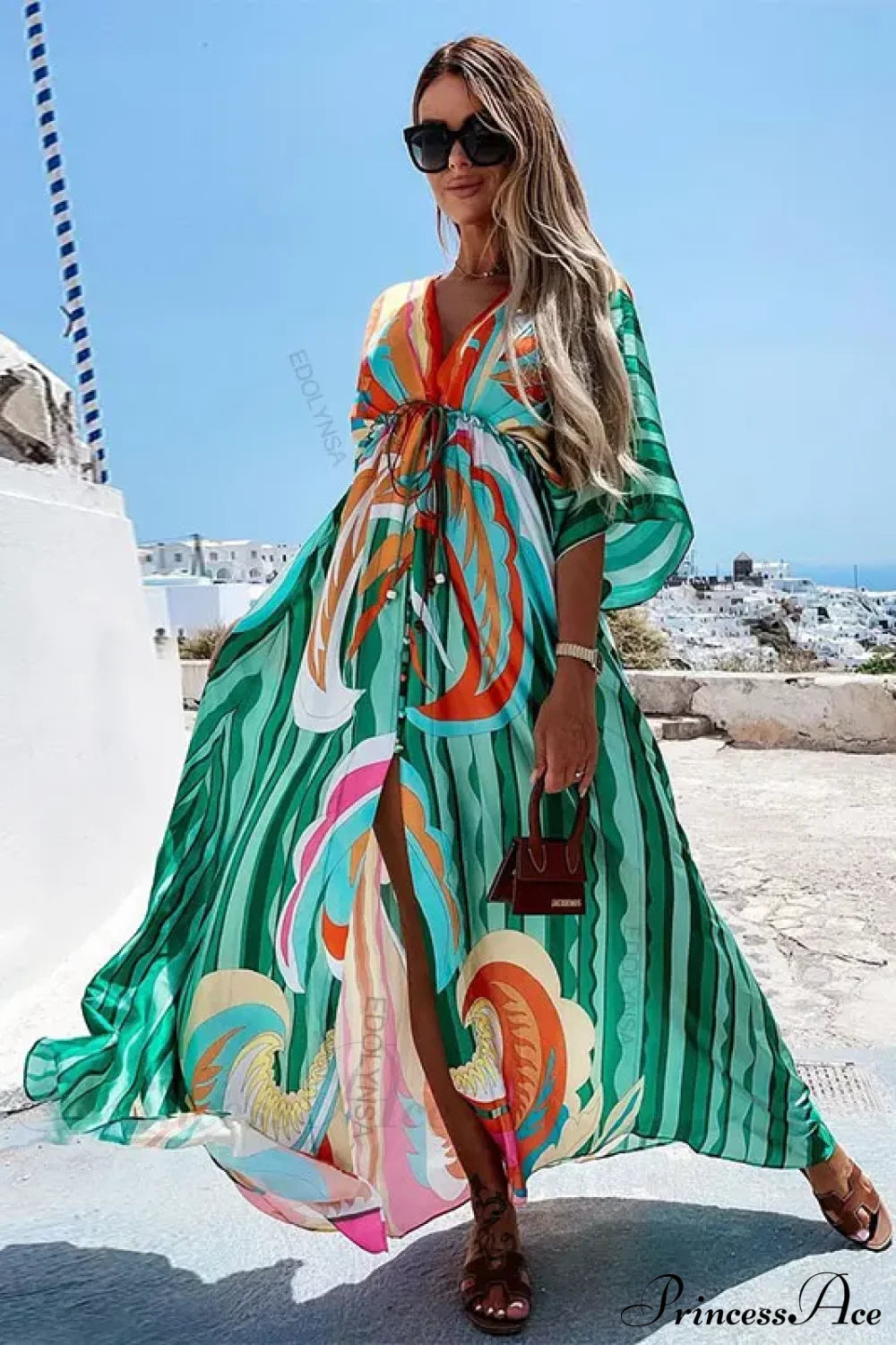 Summer Elegant Gorgeous Printing Long Party Boho Dress Green / S