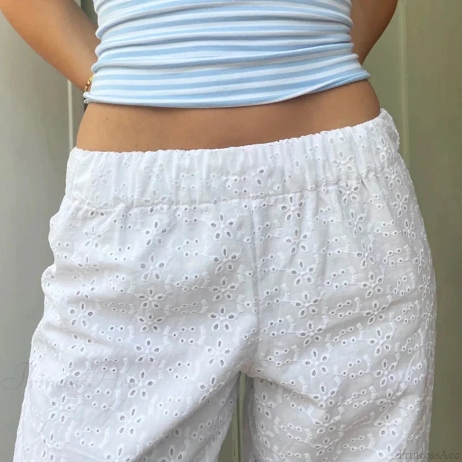 Summer Kawaii Eyelet Embroidery Palazzo Pant pant-250223