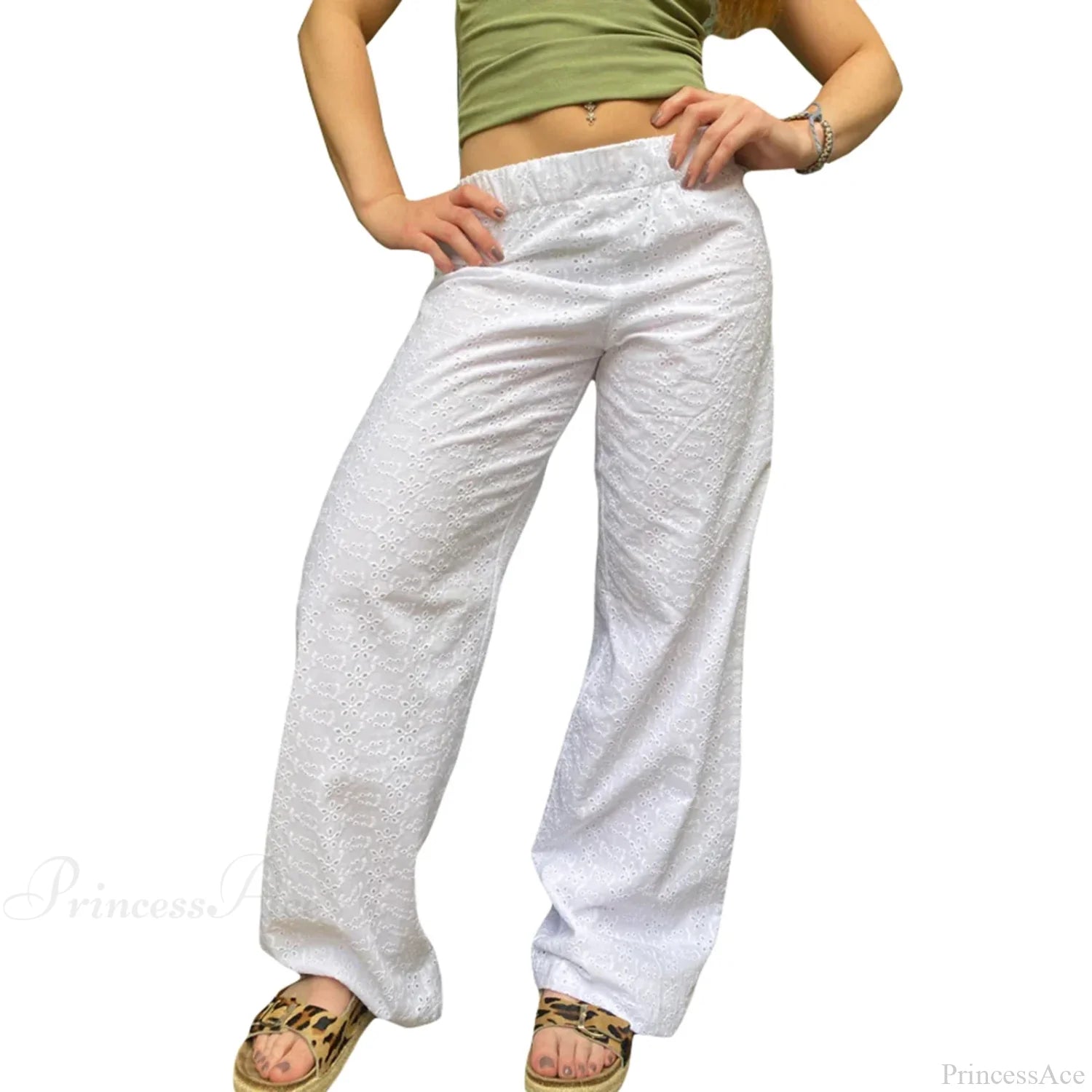 Summer Kawaii Eyelet Embroidery Palazzo Pant OPAL / S pant-250223