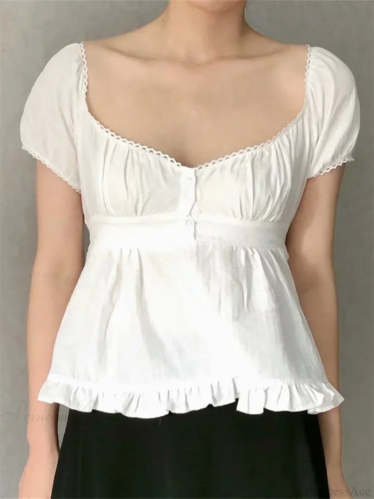 Summer Puff Short Sleeve Square Neck Blouse blouse-250126