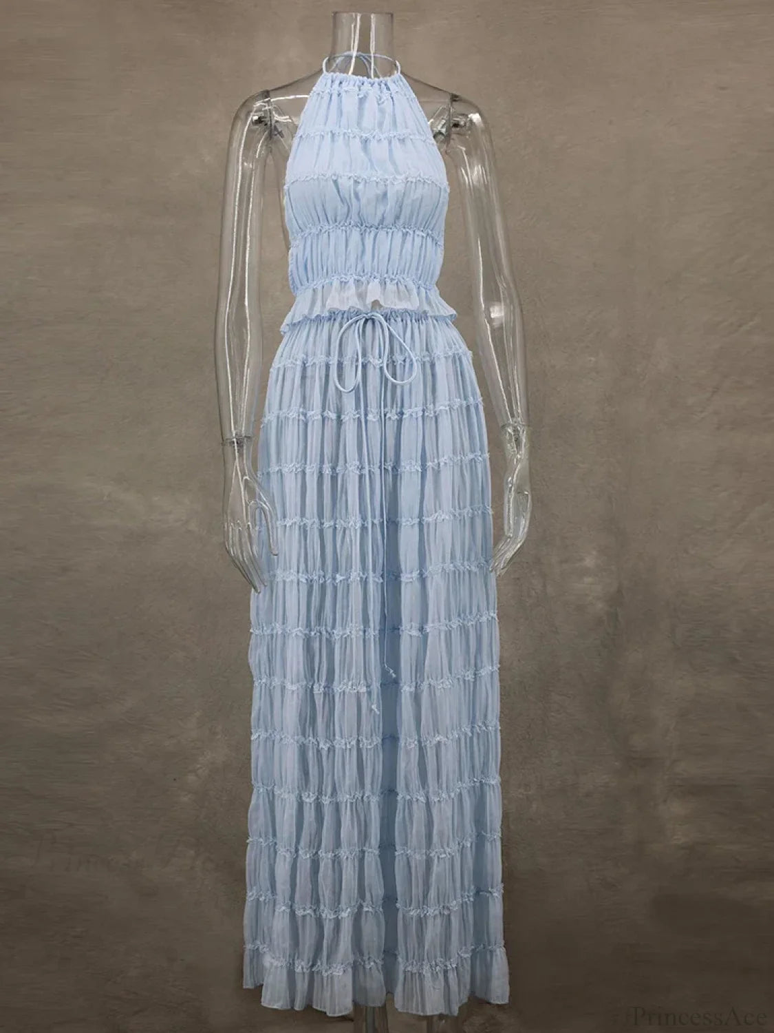 Summer Sexy Sleeveless Backless Top High Waist Skirt Beach Christmas Party Dress Blue / S