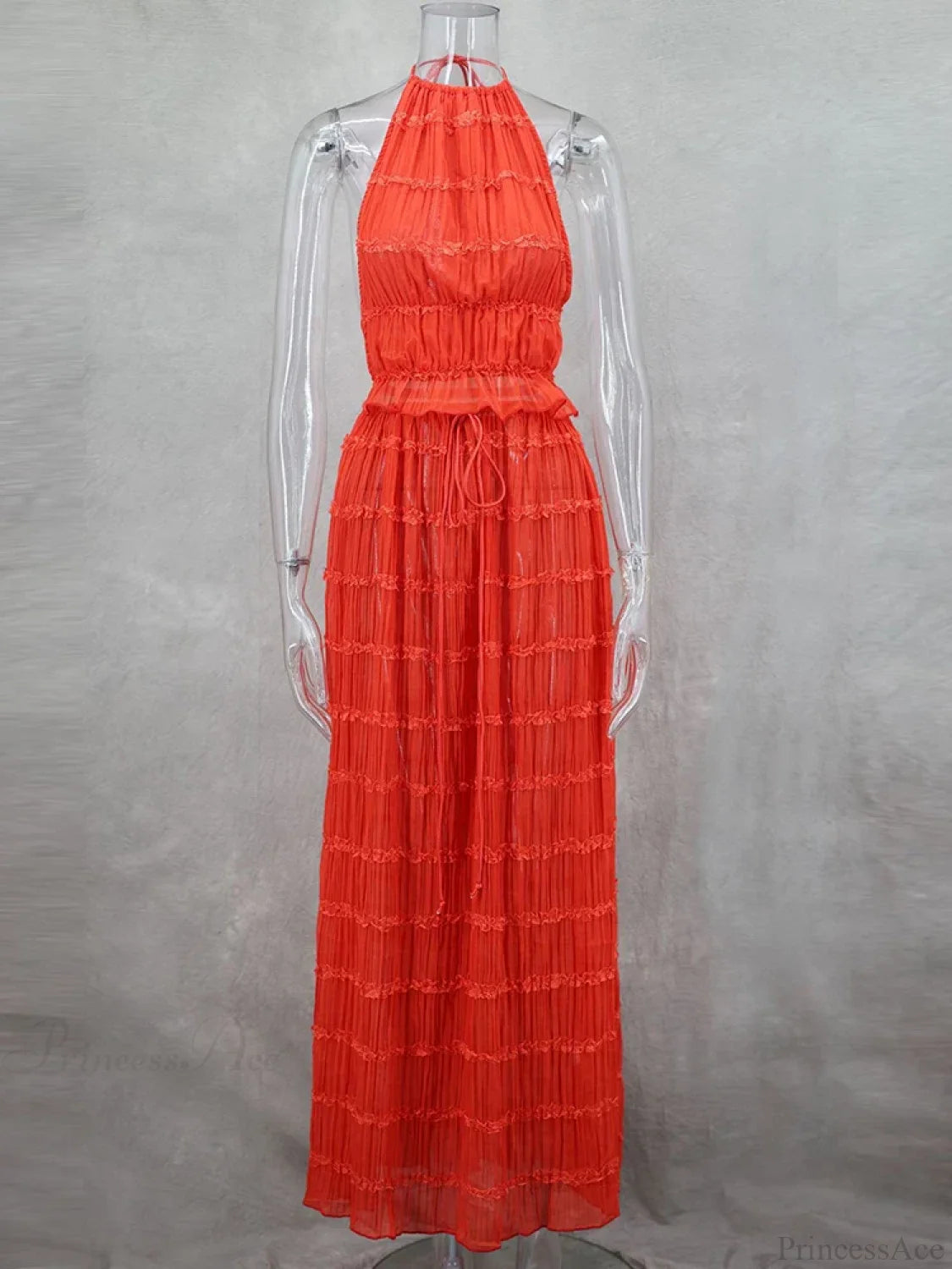 Summer Sexy Sleeveless Backless Top High Waist Skirt Beach Christmas Party Dress Red / S