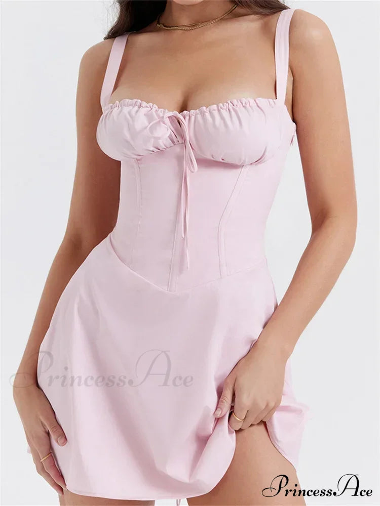 Summer Sexy Square Neck Ruched A Line Mini Dress