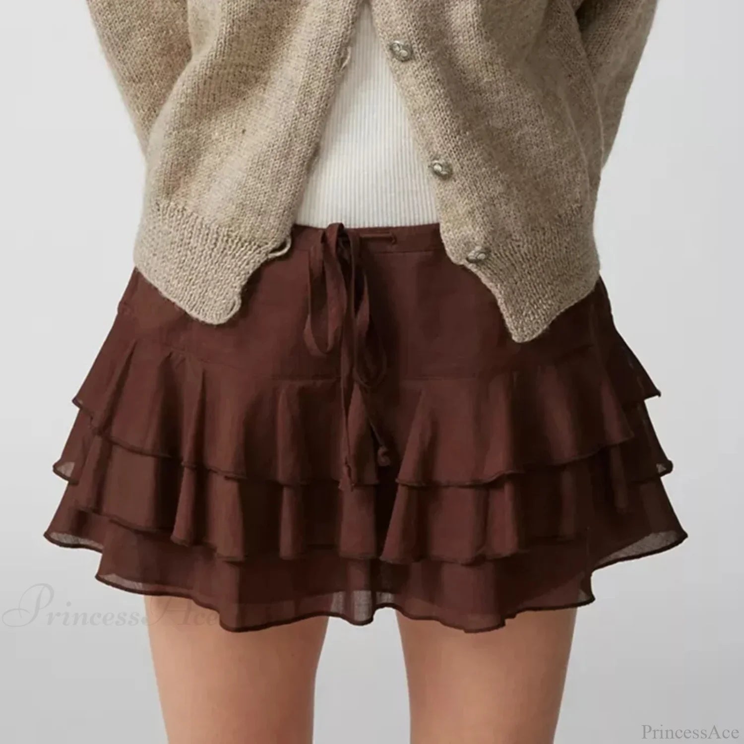 Summer Solid Ruffle Tiered Skirt Coffee / S skirts-250223