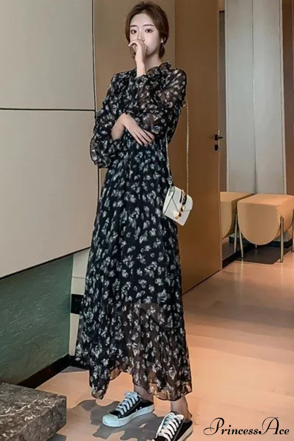 Summer Thin Floral Chiffon Lace Vintage Black Boho Dress