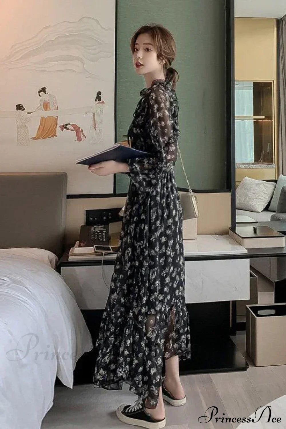 Summer Thin Floral Chiffon Lace Vintage Black Boho Dress