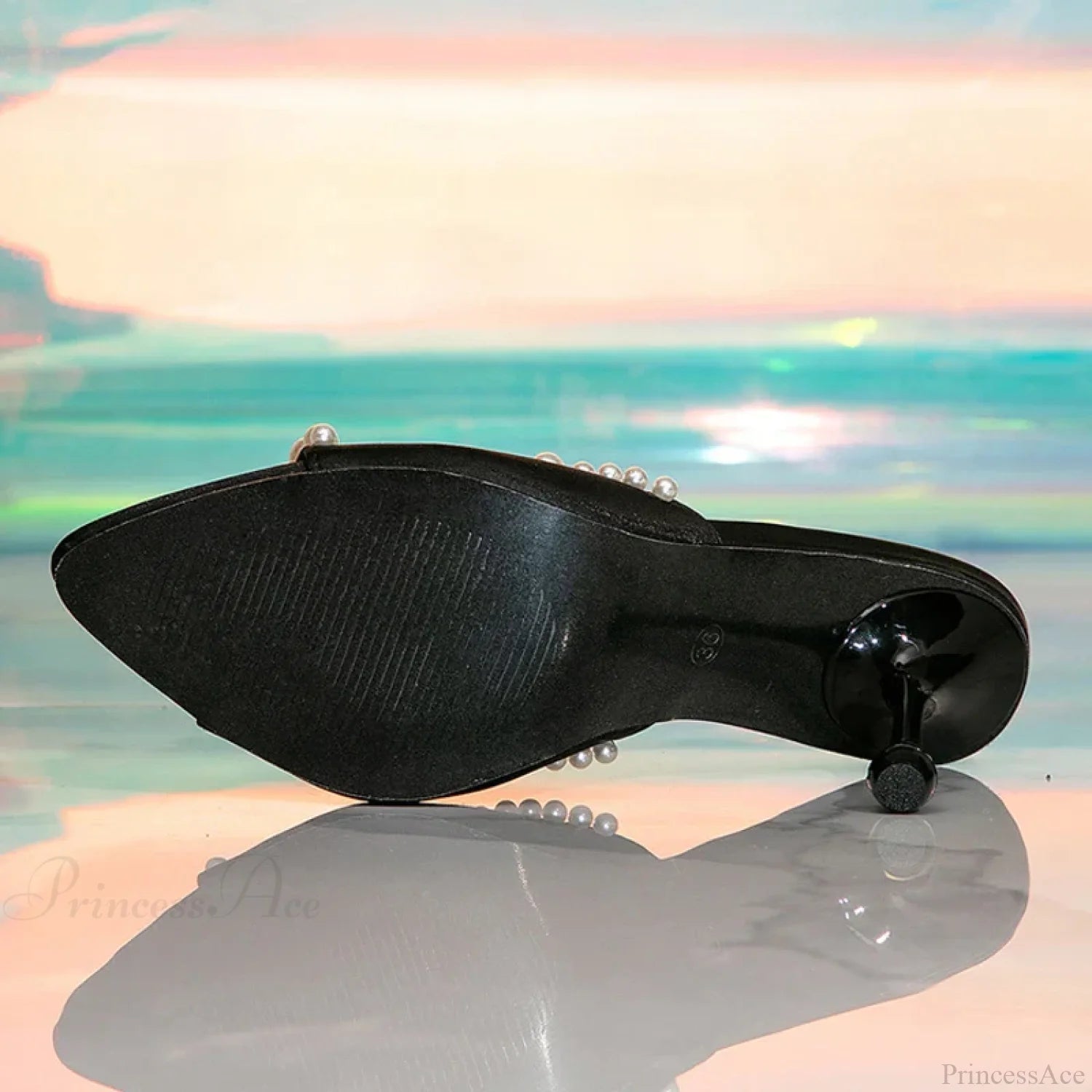 2024 Summerfashion Pearl Designer Slides Sexy Pointed Open Toe Thin Gladiator Sandals High Heel