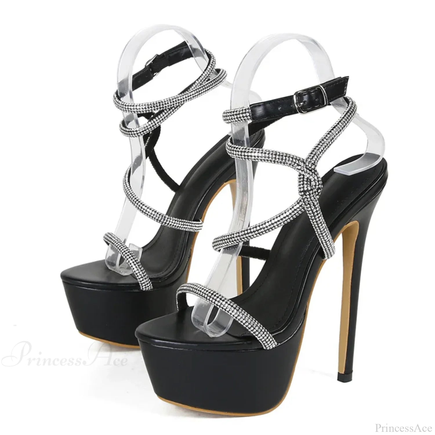 Summerfashion Rhinestone Narrow-Band Sexy Open-Toe Platform High-Heels 16Cm Stiletto Party Stripper