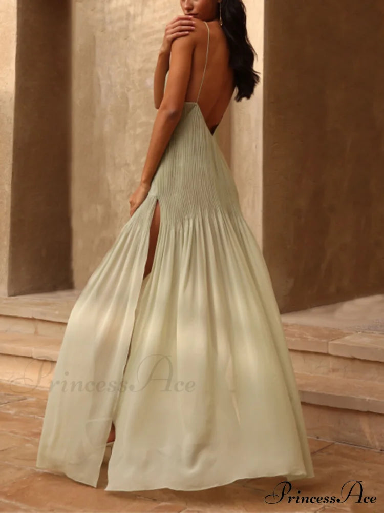 Sunset Unique Pleated Charming Patchwork Slit Maxi Dress Dresses