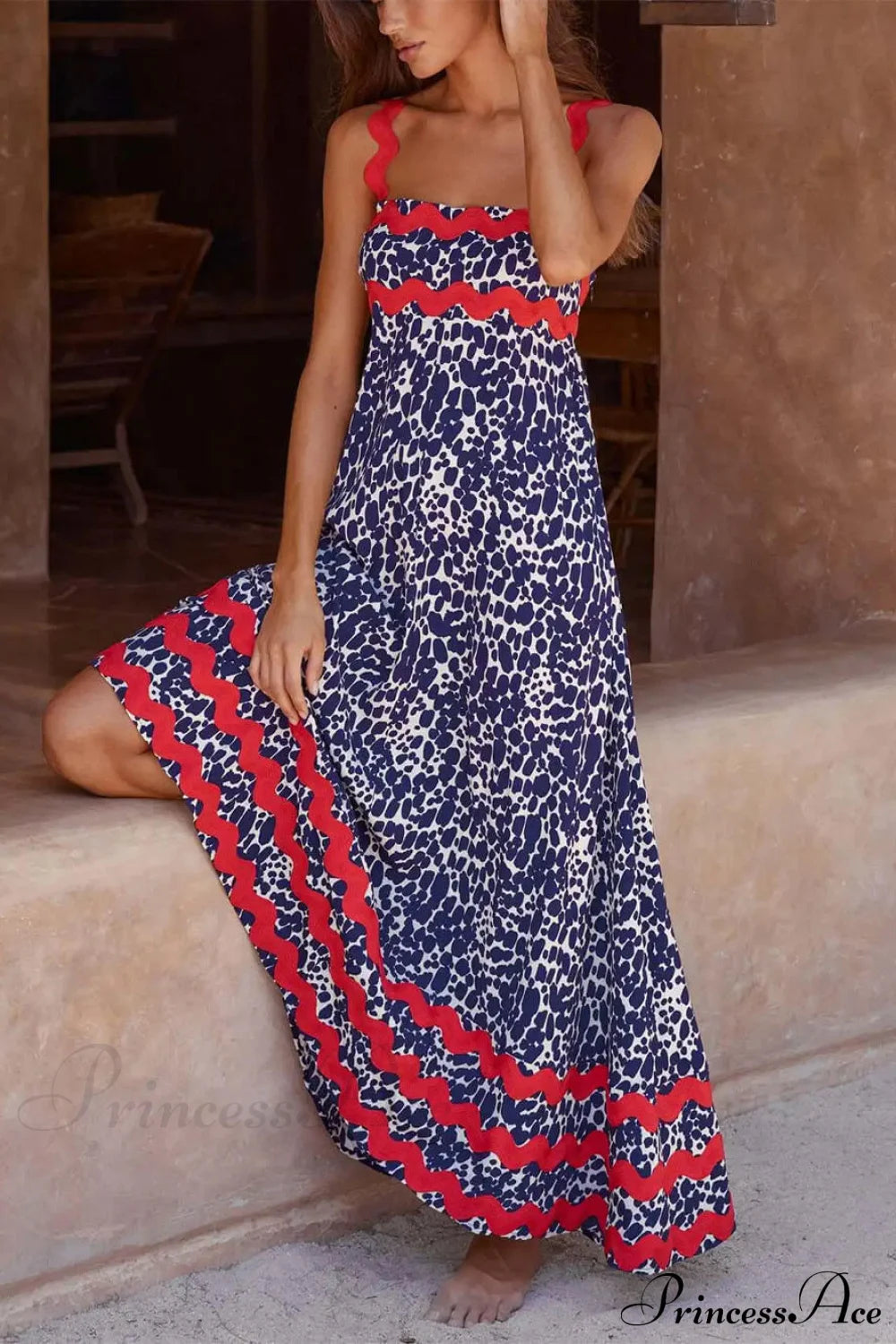 Suspender Print Stylish Maxi Dress Dark Blue / S Dresses