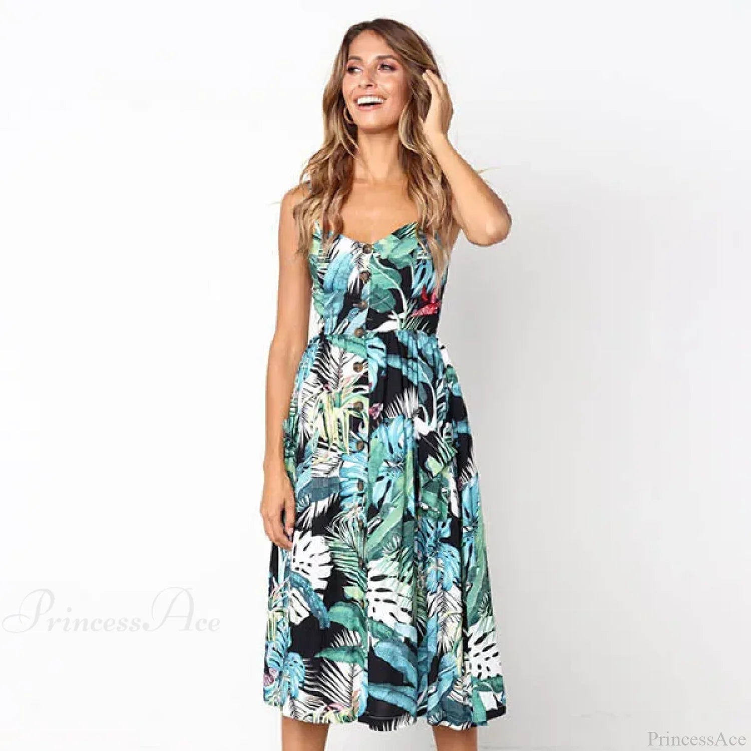 Suspender V-neck Sleeveless Floral Vacation Dress Decor / S oldfloraldress-250126