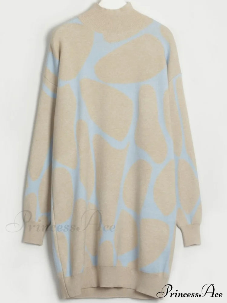 Sweater Gown With Mock Neck Contrast Sweaters-L