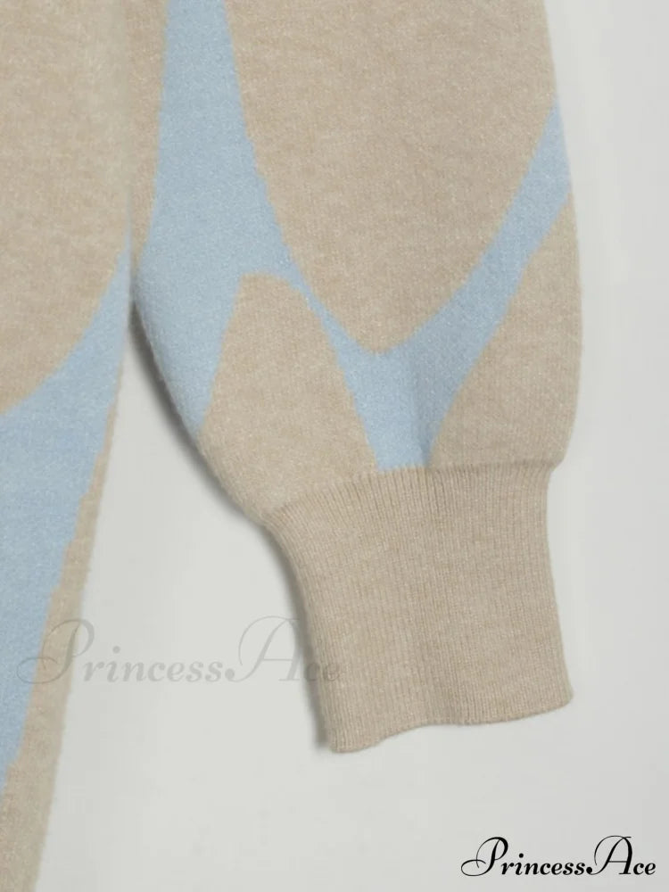 Sweater Gown With Mock Neck Contrast Sweaters-L