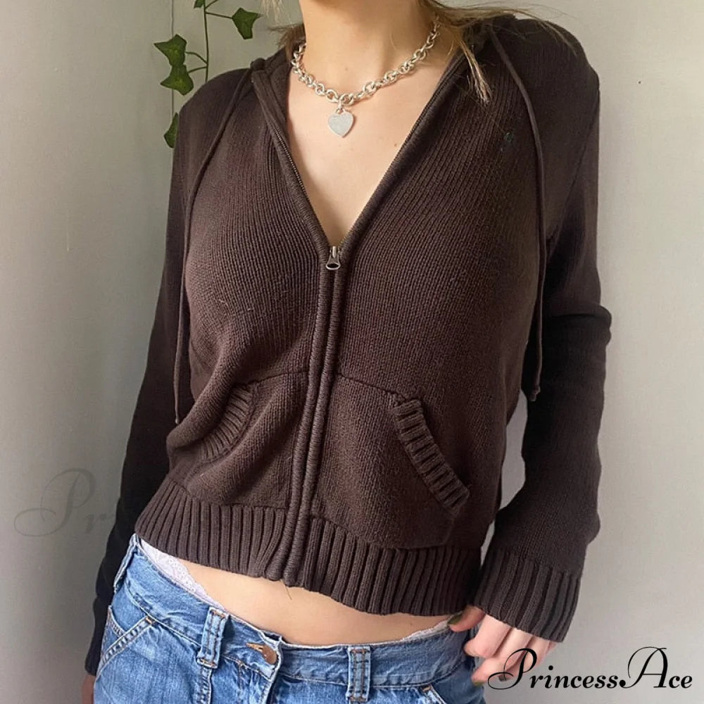 Sweatshirts Hoodies Zip-Up Women鈥檚 Long Cardigan Solid Knit Y2K Color Drawstring Casual