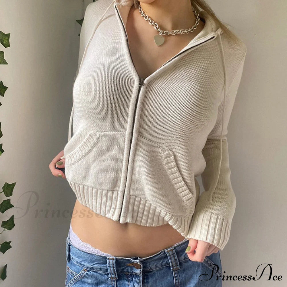 Sweatshirts Hoodies Zip-Up Women鈥檚 Long Cardigan Solid Knit Y2K Color Drawstring Casual