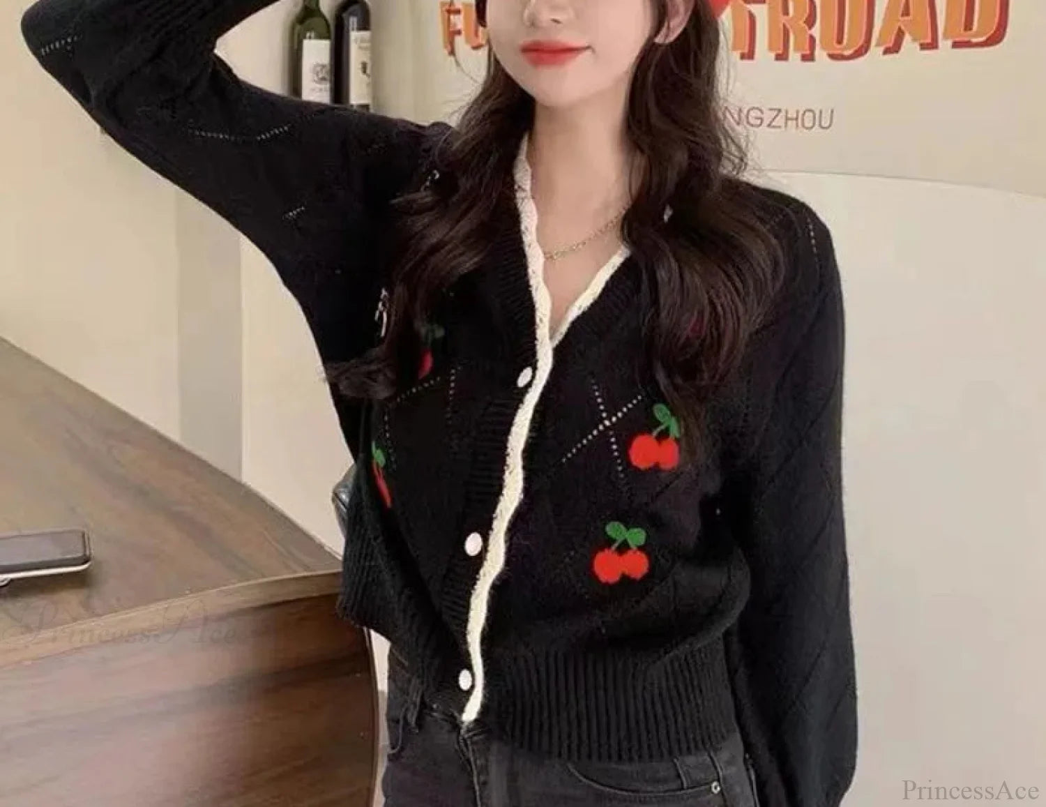 Sweet Cherry Button-Up Patchwork Knit Cardigan cardiagn-250126