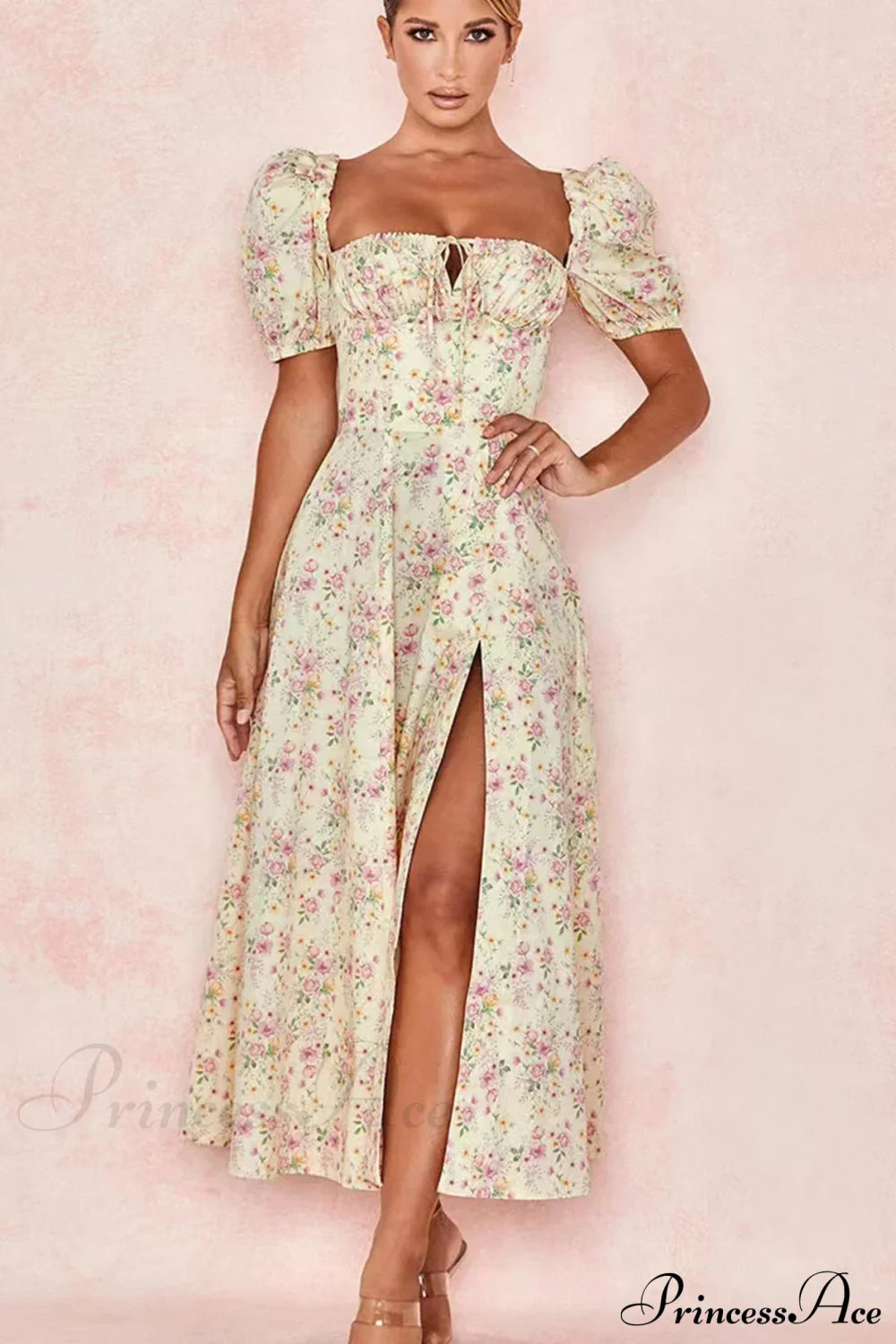 Sweet Fairy Short Sleeve Midi Floral High Waist Boho Dress