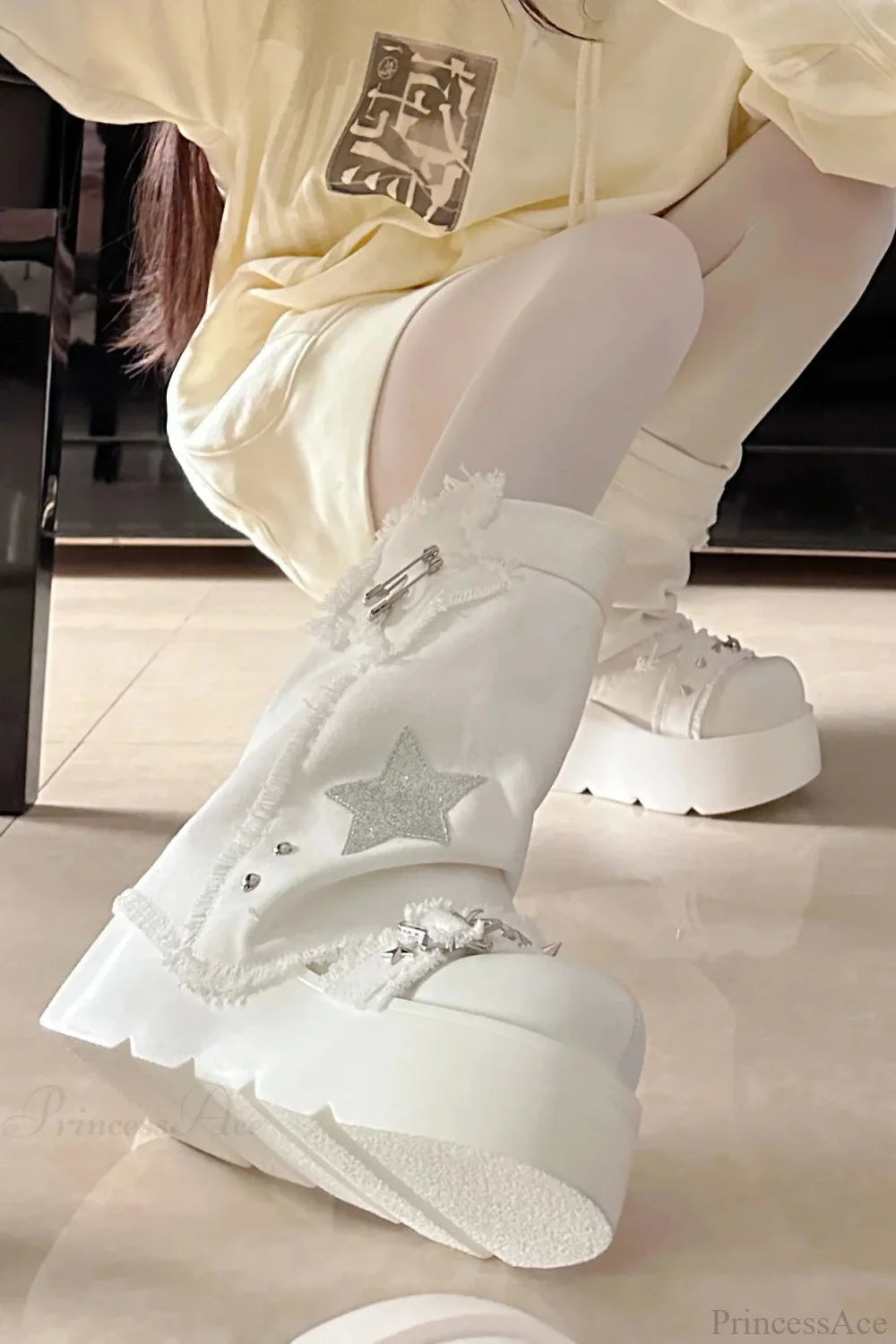 Sweet Lolita Canvas Y2K High-Heeled Gothic Boot Modified Title: Charming Lolita Fabric 2000s Tall Gothic Boot White / 34