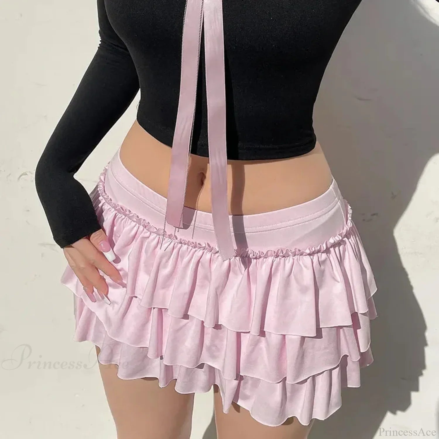 Sweet Low-Waist Pink A-Line Skirt skirts-250223