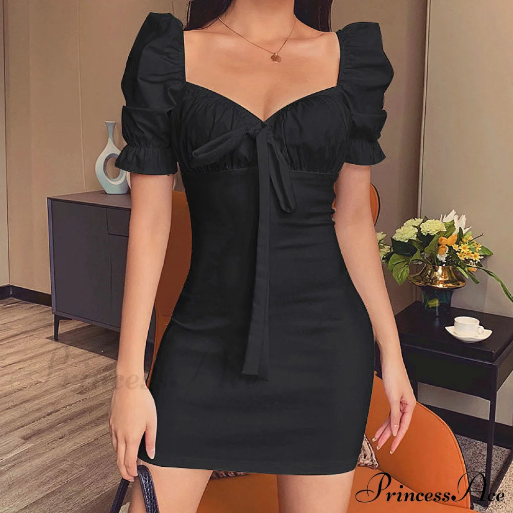 Sweet Moments Puff Charming Sleeve Mini Dress Black / S Dressy Dresses