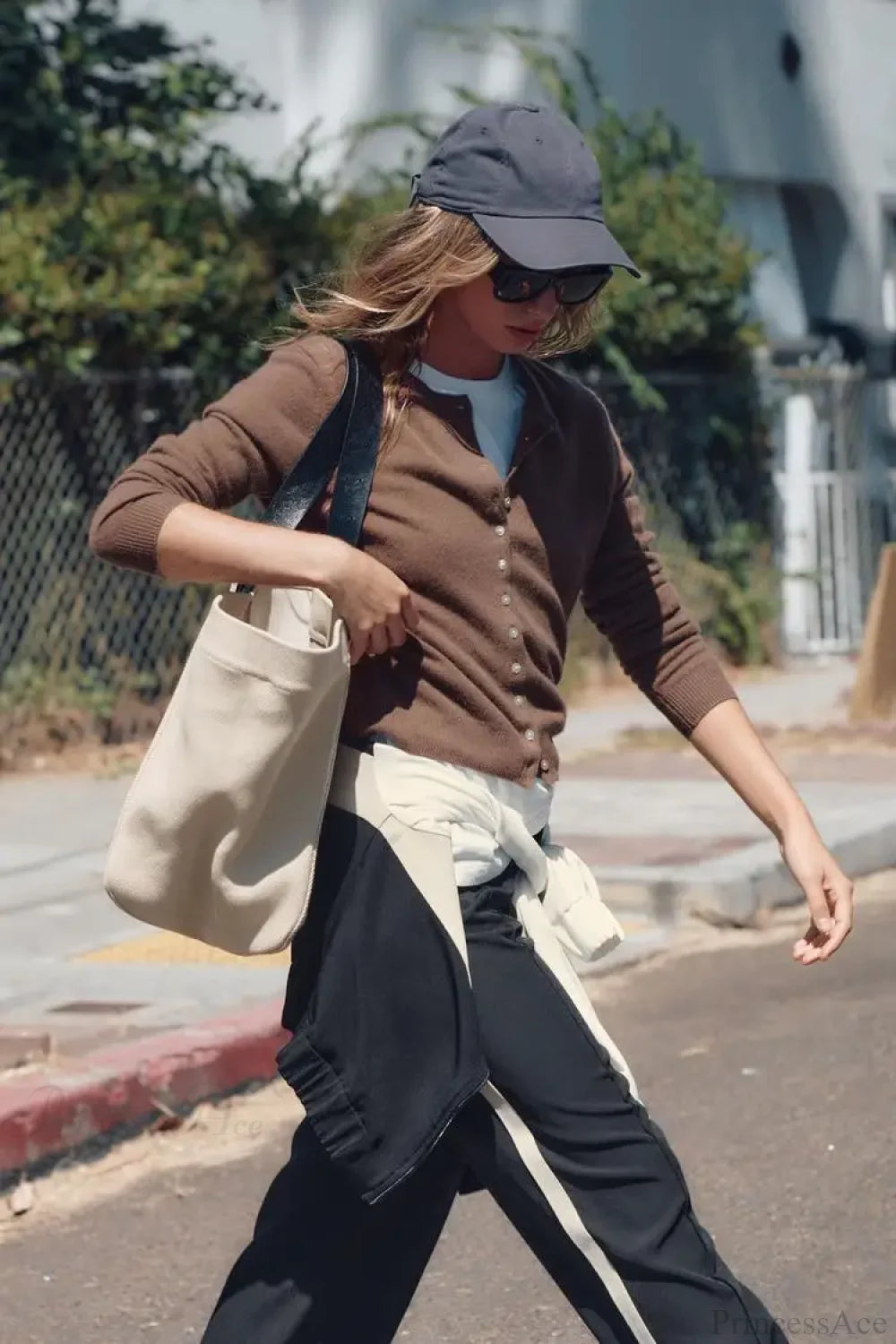 Sweet Pink Round Neck Short Cardigan Dark Khaki / S