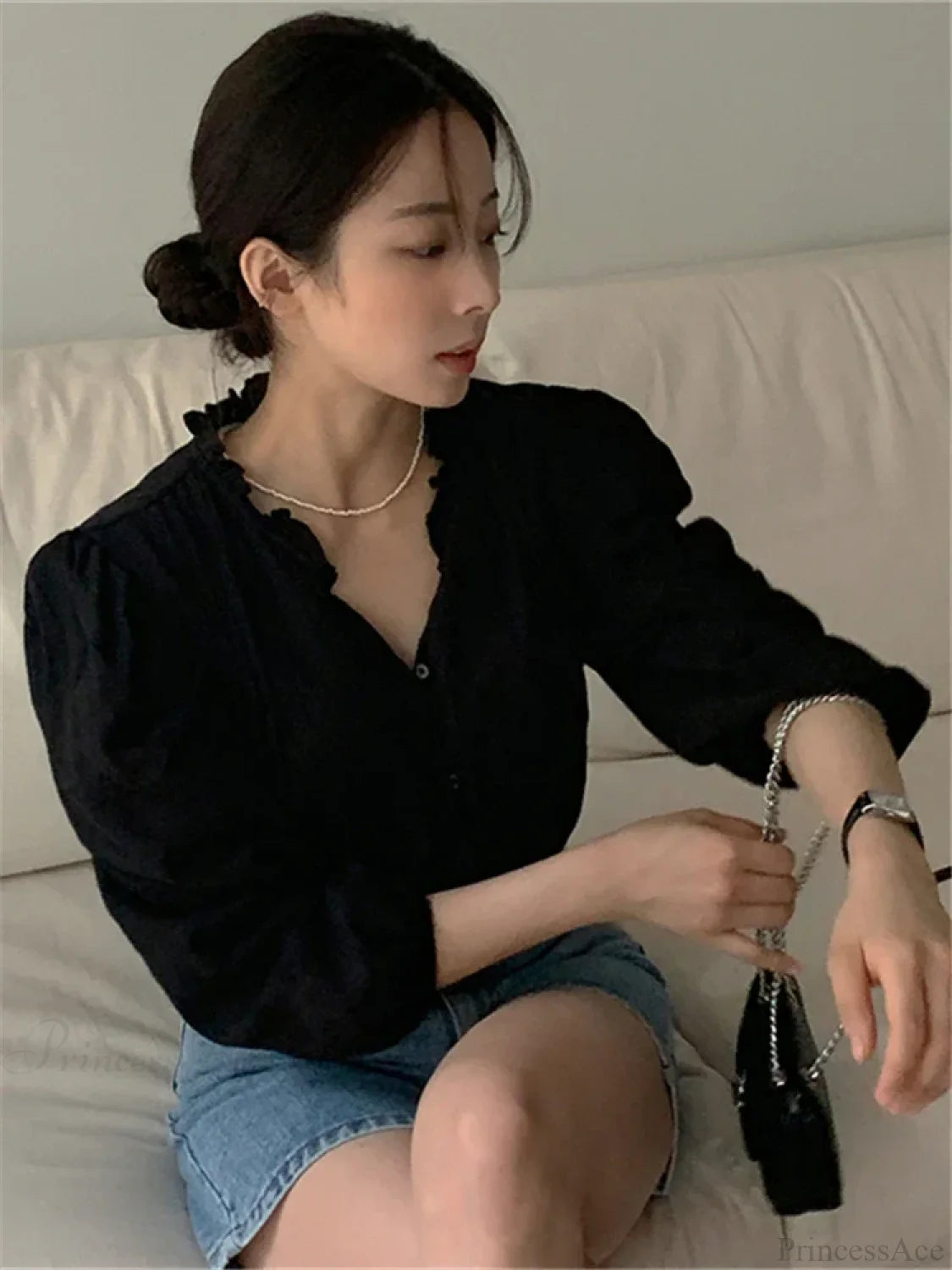 Sweet Puff Sleeve Oversized Vintage Blouse blouse-250223