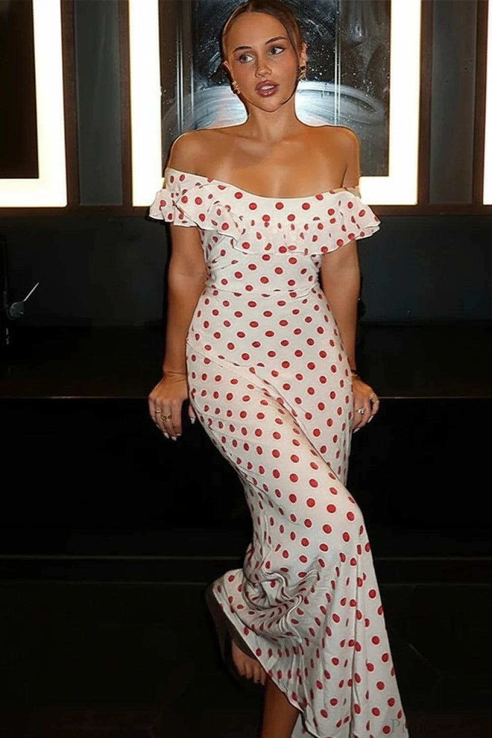 Sweet Ruffle Vacation Polka Dot Maxi Dress