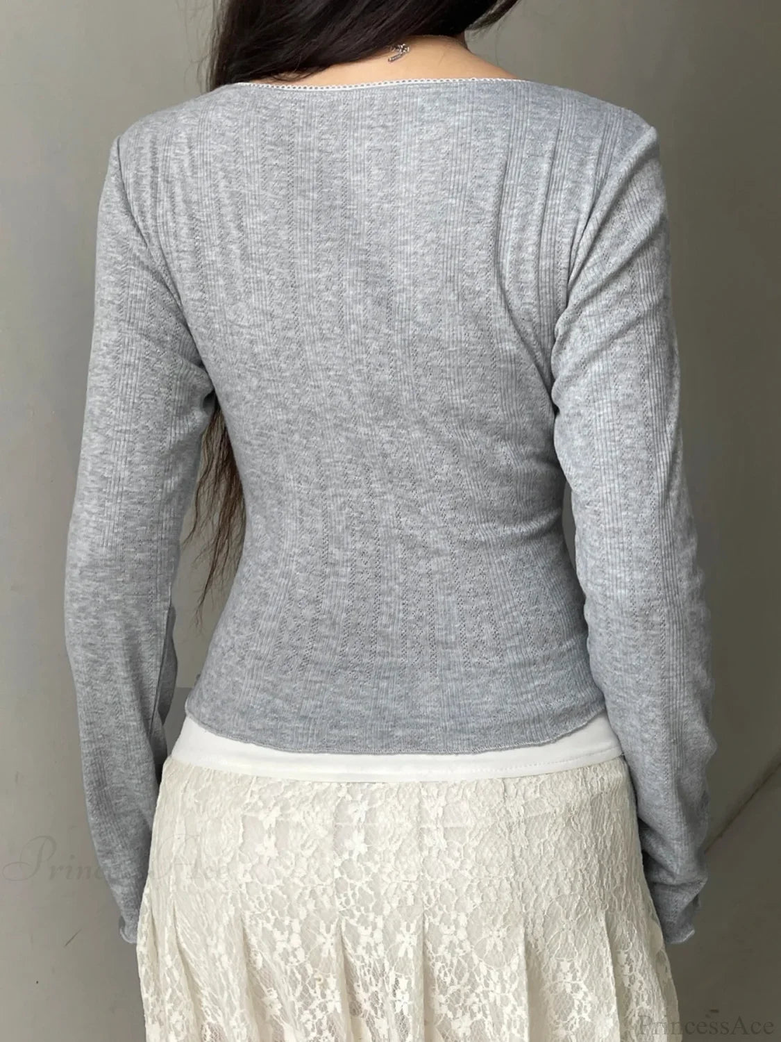 Sweet Solid Bow Slim Square Collar Long Sleeve Knit Top knittop-250126