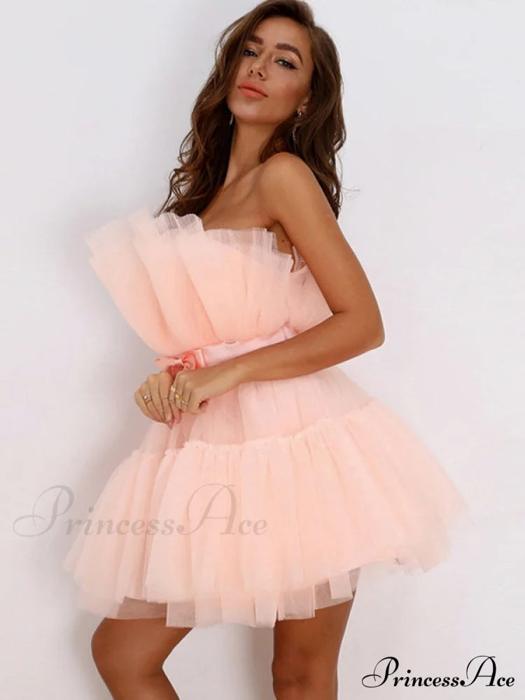 Sweet Women’s Mini Party Dress - Hot Pink S / Apricot