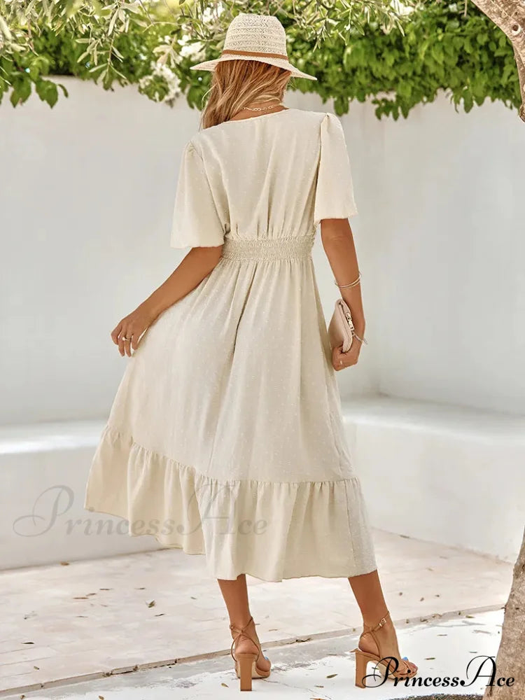 Swiss Dot V-Neck Maxi Dress