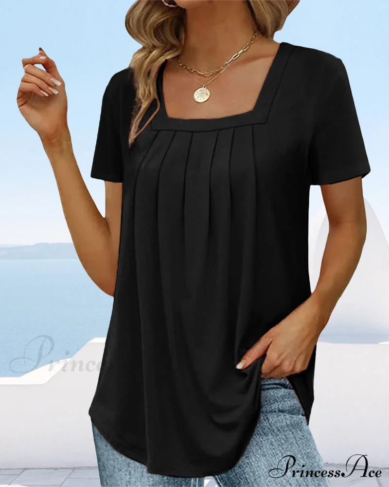 T-Shirt Color Solid Sleeve Short With Square Neck T-Shirts