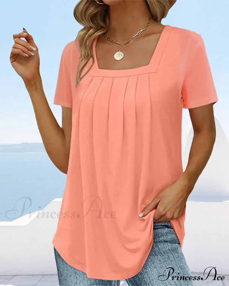 T-Shirt Color Solid Sleeve Short With Square Neck T-Shirts