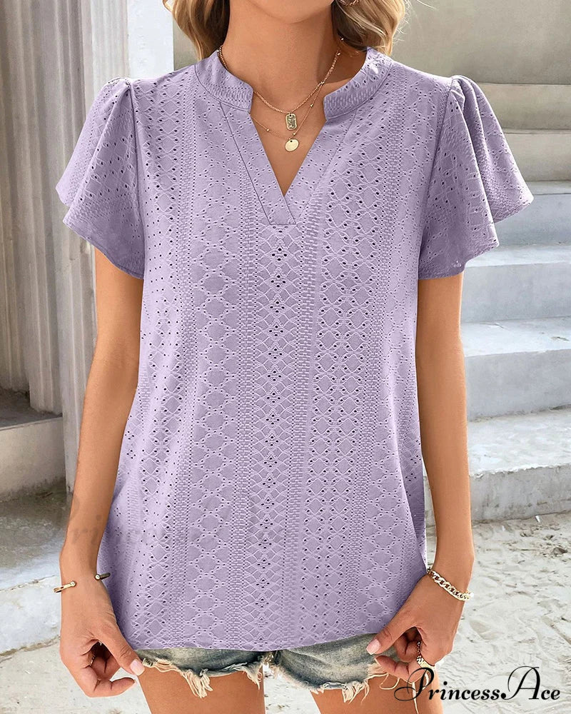 T-Shirt Ruffle With V-Neck Sleeves T-Shirts