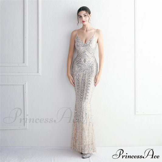 Taisia Formal Stylish Sequin Scroll Dress White / Xs S.o. Long Dresses