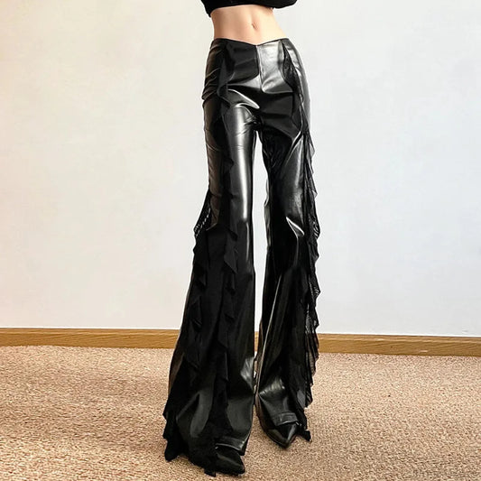 Tall Waist Gothic False PU Mesh Pant Black / S