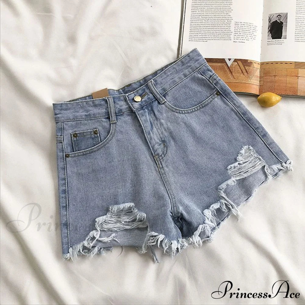 Tassel Detail Shorts Waist High And Denim With For Pockets Women Blue / S 42Kg- 47Kg