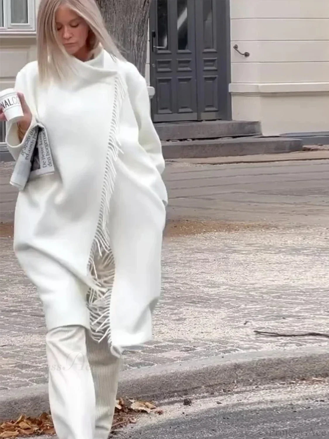 Tassel Turtleneck Irregular Button Overcoat