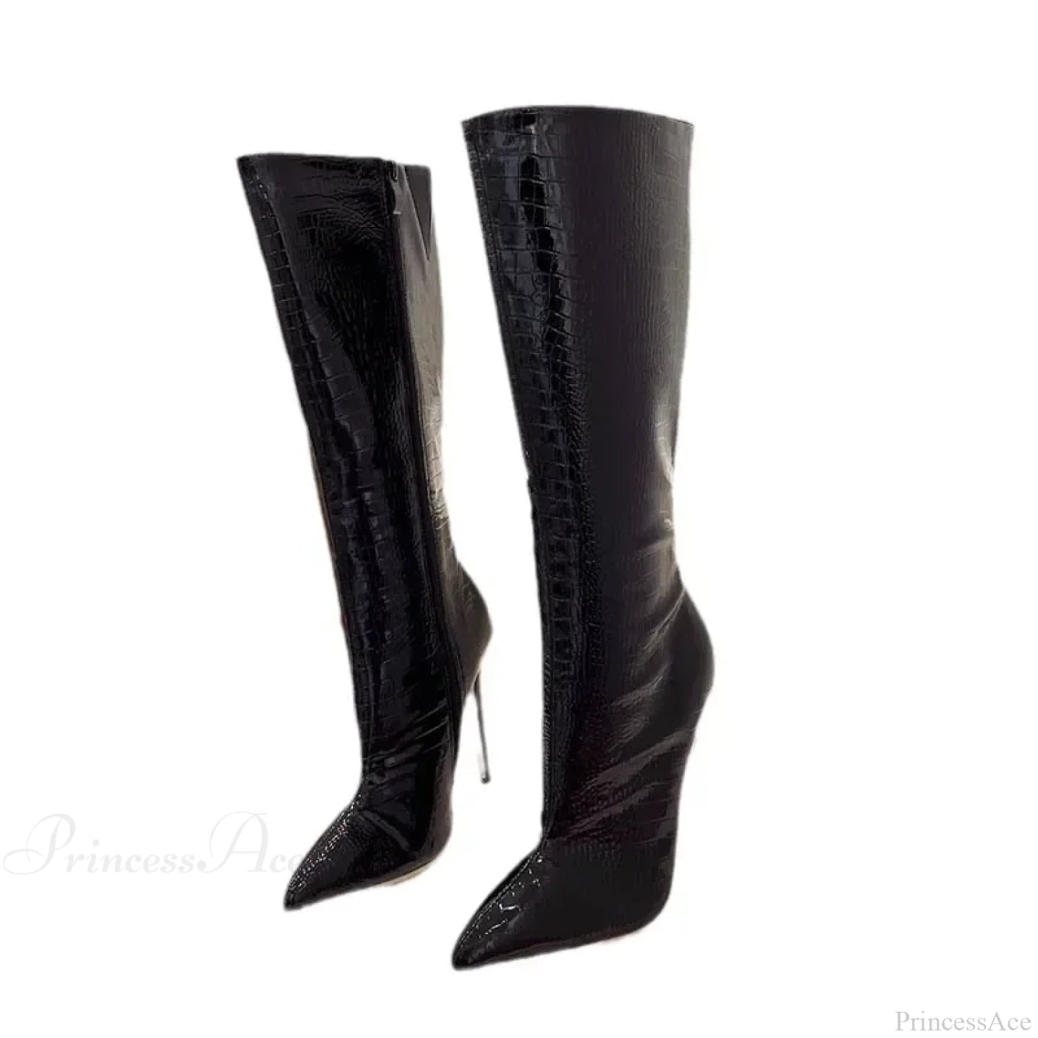 Temperament Pointed Toe 12Cm High-Heeled Long Boots Stone Pattern Knee-High Stiletto Modern Boot