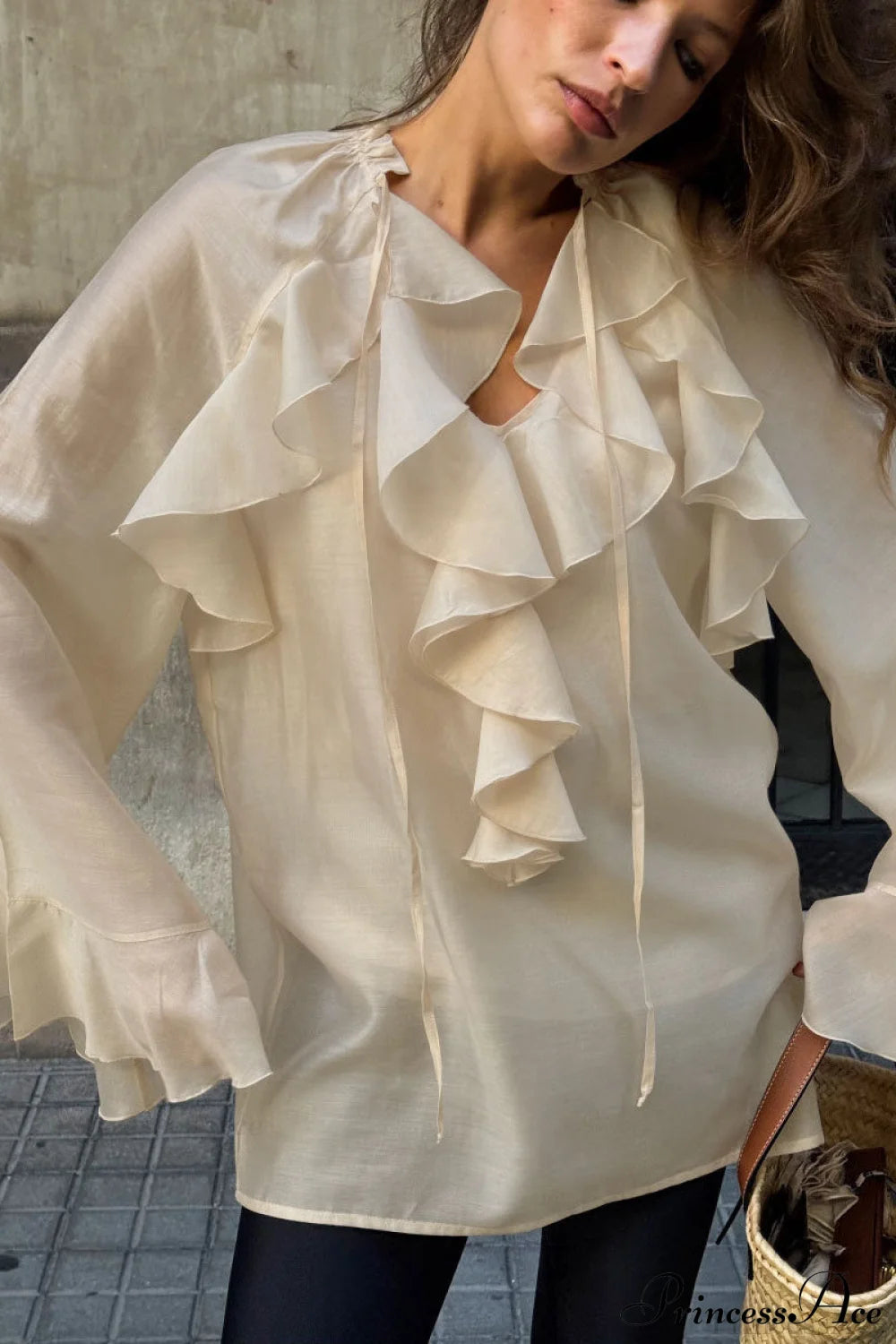 Tencel Ruffled Tie Double Layer Blouse