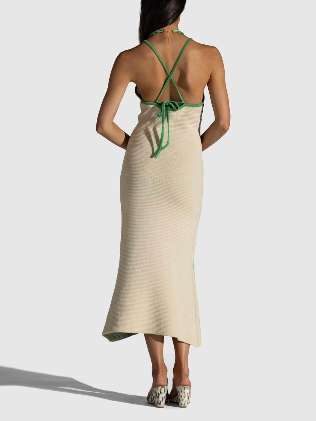 Knitted Suspender Halterneck V-Neck Graceful Backless Sexy Midi Dress Dresses