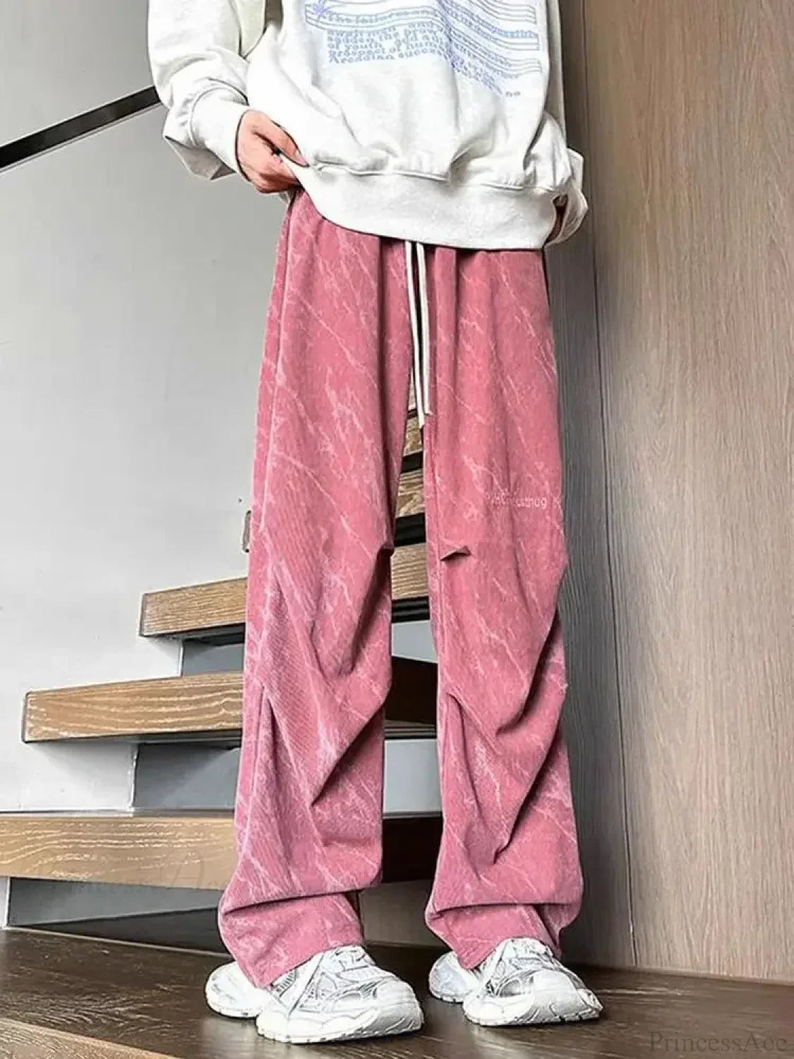 Tie Dye Corduroy Wide Leg Pants Pink / S