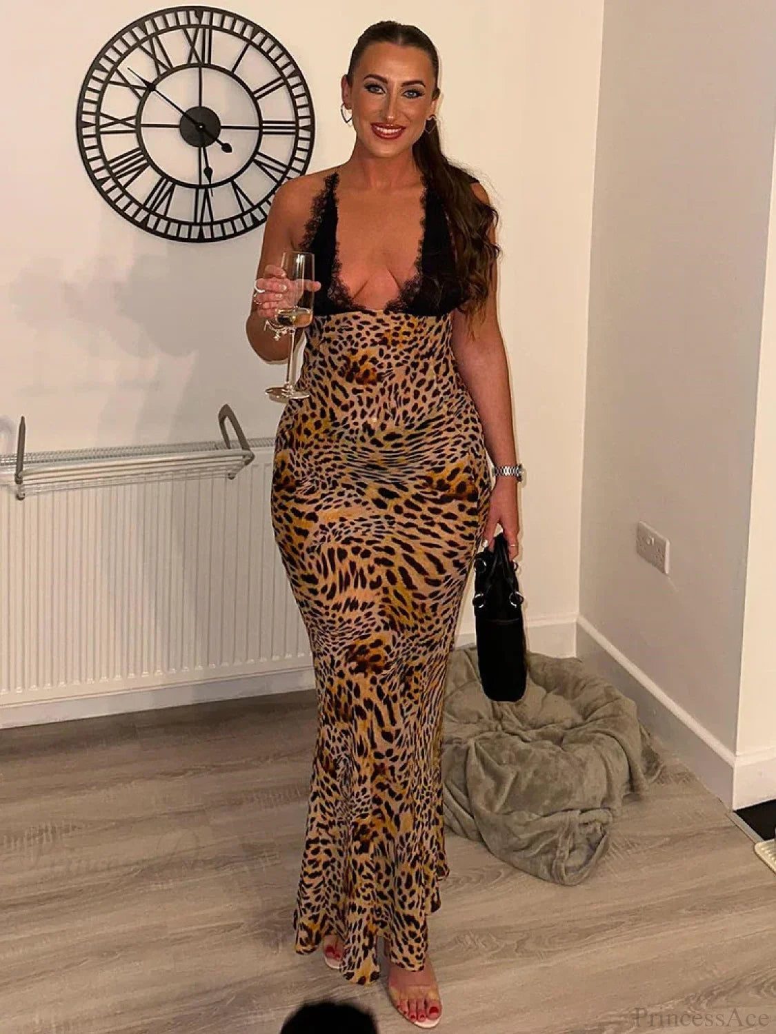 Tie Dye Floral Chiffon Vacation Dress Leopard / S vacationdress-250223