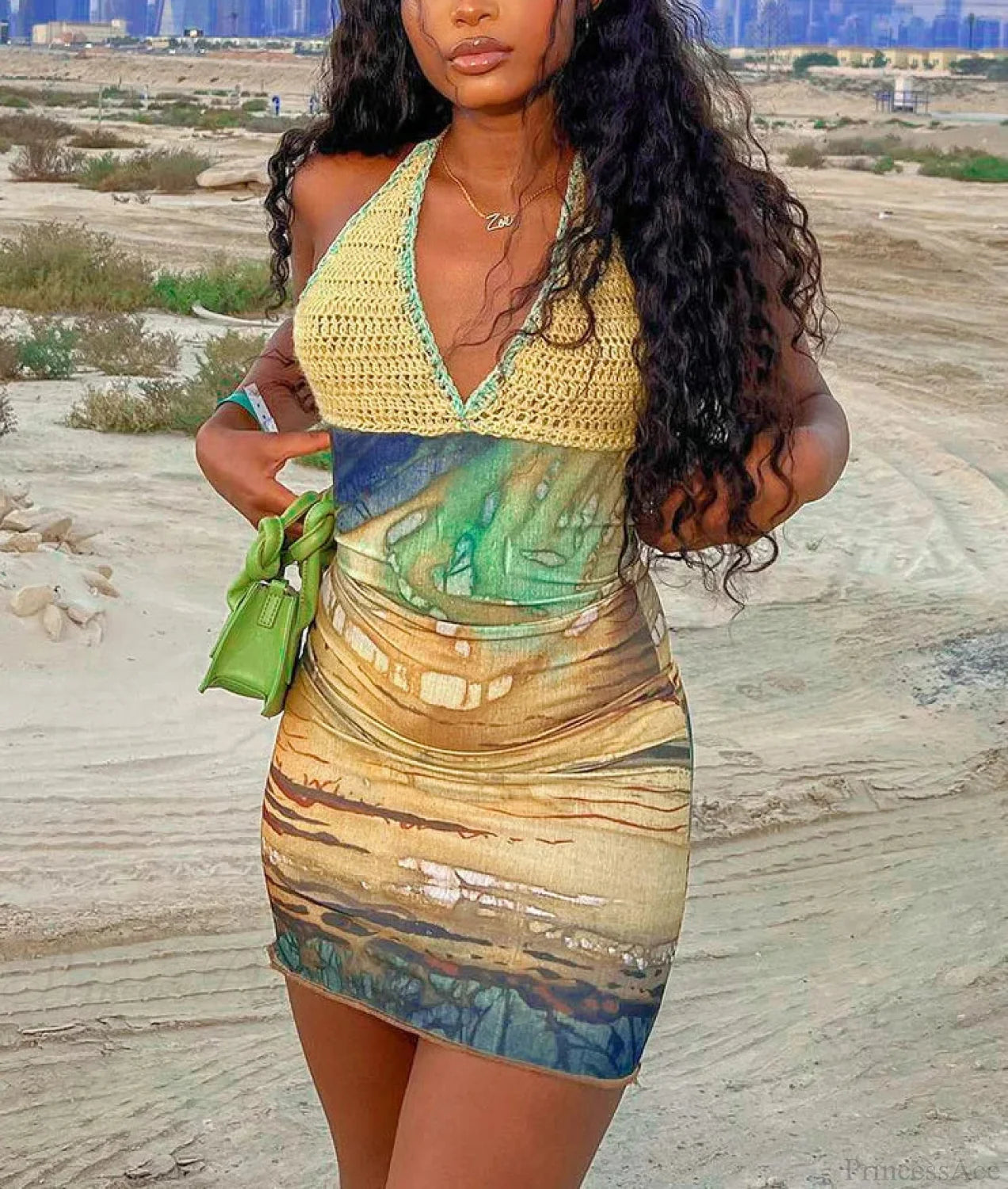 Tie-Dye Lace-Up Halter Mini Dress minidress-250223