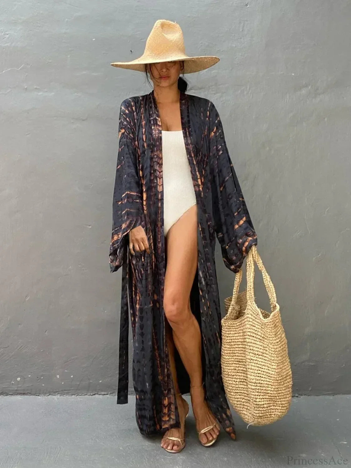 Tie Dye V-Neck Beach Cover Up color4 / One Size