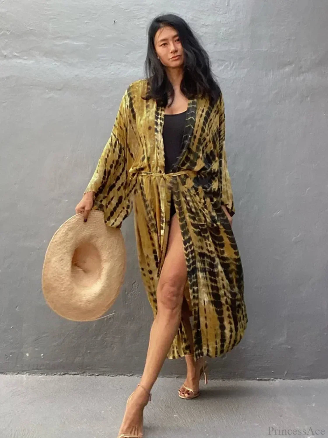 Tie Dye V-Neck Beach Cover Up color9 / One Size