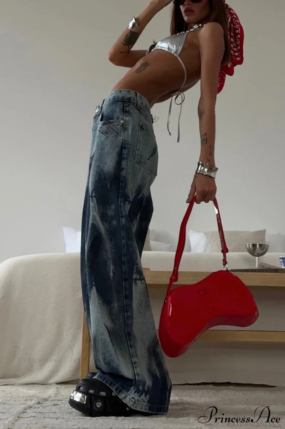 Tie Dye Wide Leg Retro Washed High Street Jeans