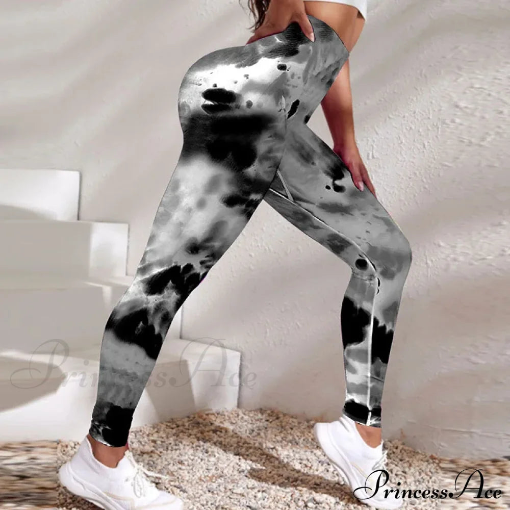 Tie-Dyed Quick-Dry 3D Printing Fitness Legging Black / S