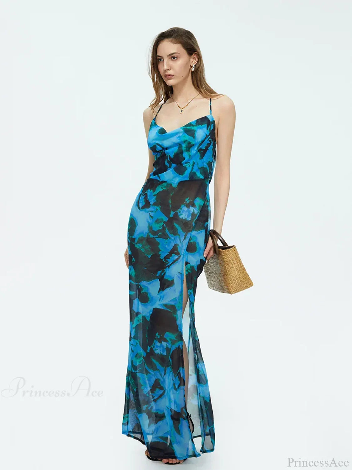 Tie-dyed Suspender Backless Floral Dress floraldress-250126