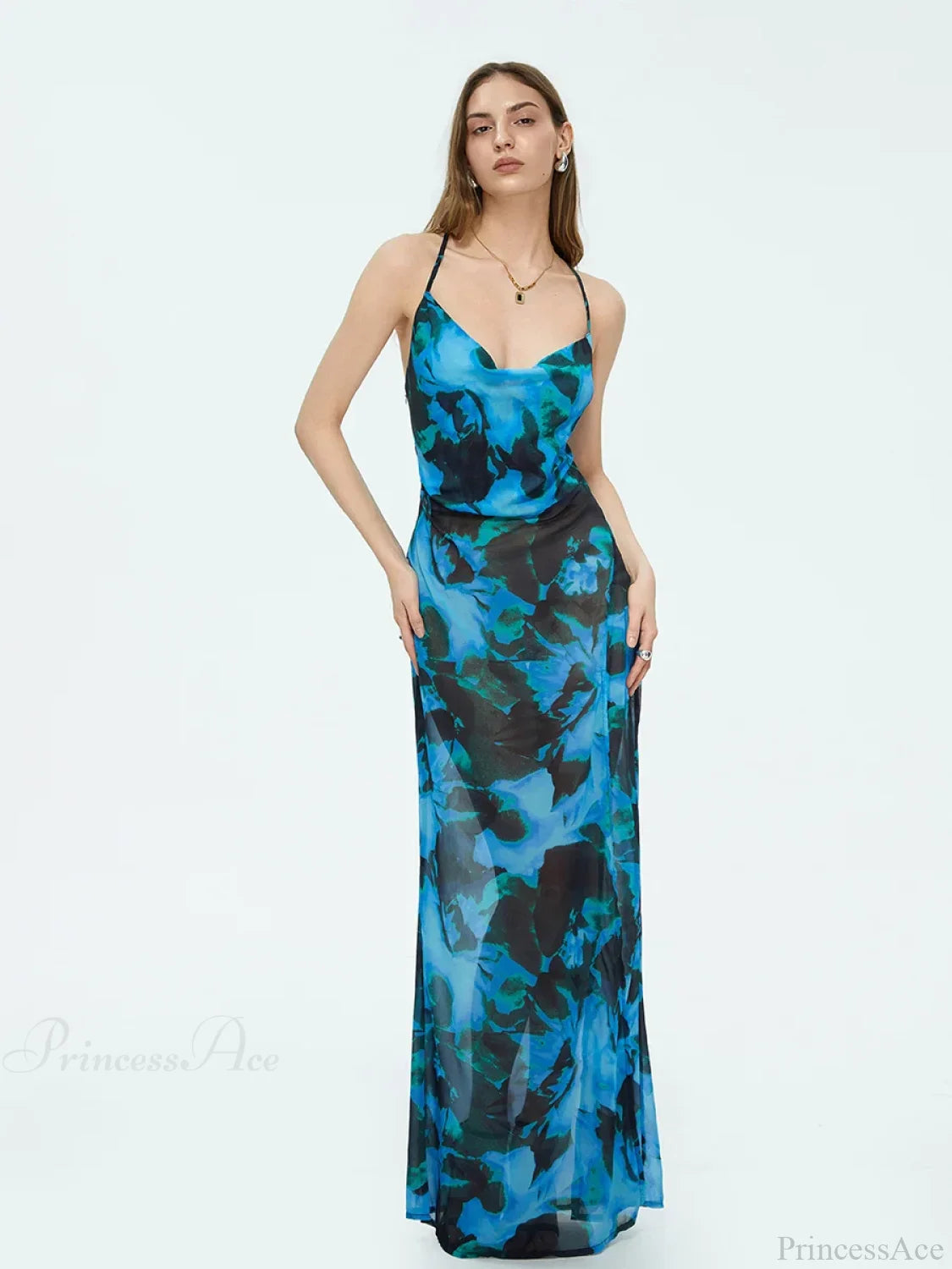 Tie-dyed Suspender Backless Floral Dress floraldress-250126