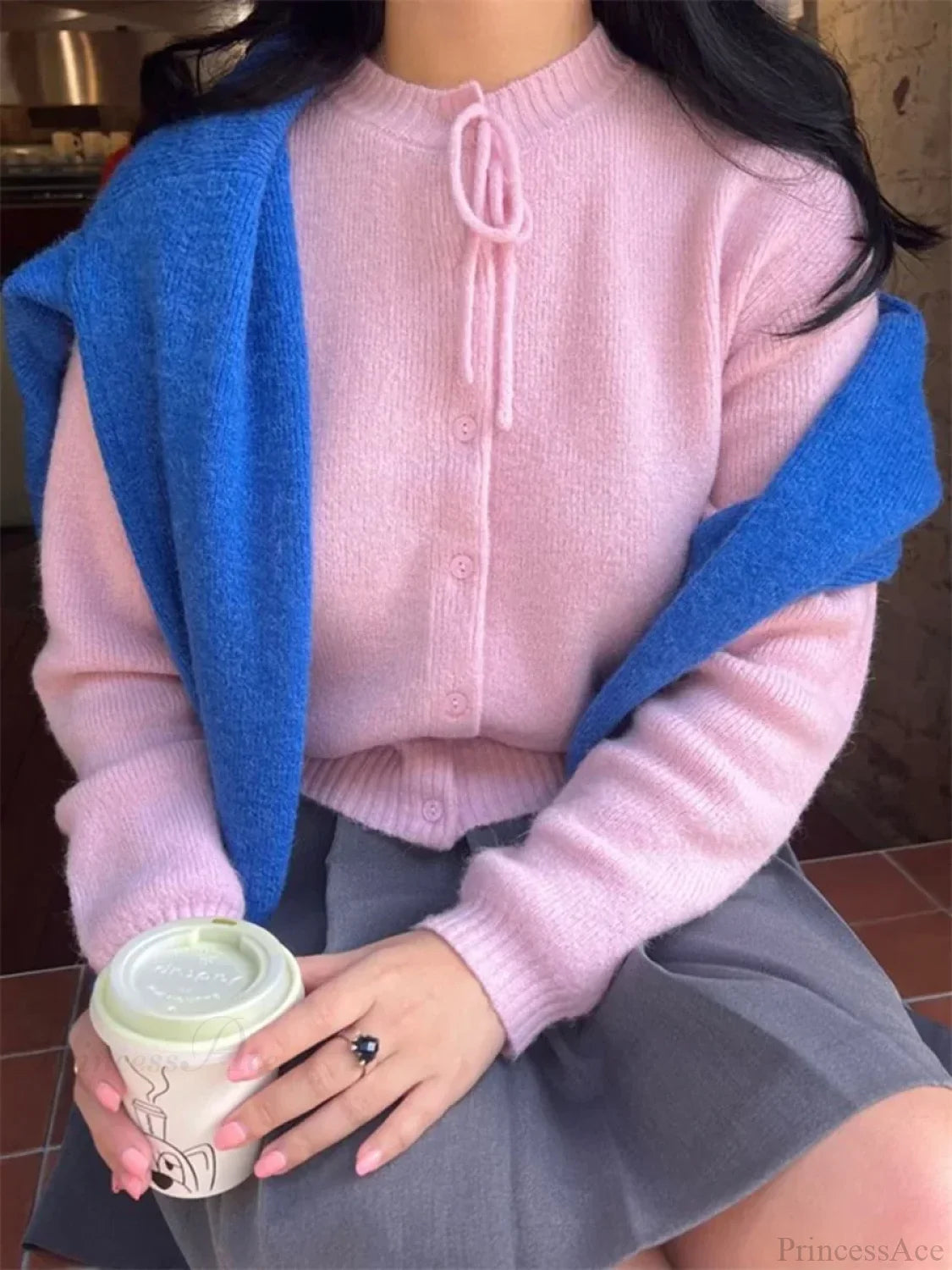 Tie-up Button Solid Knit Cardigan